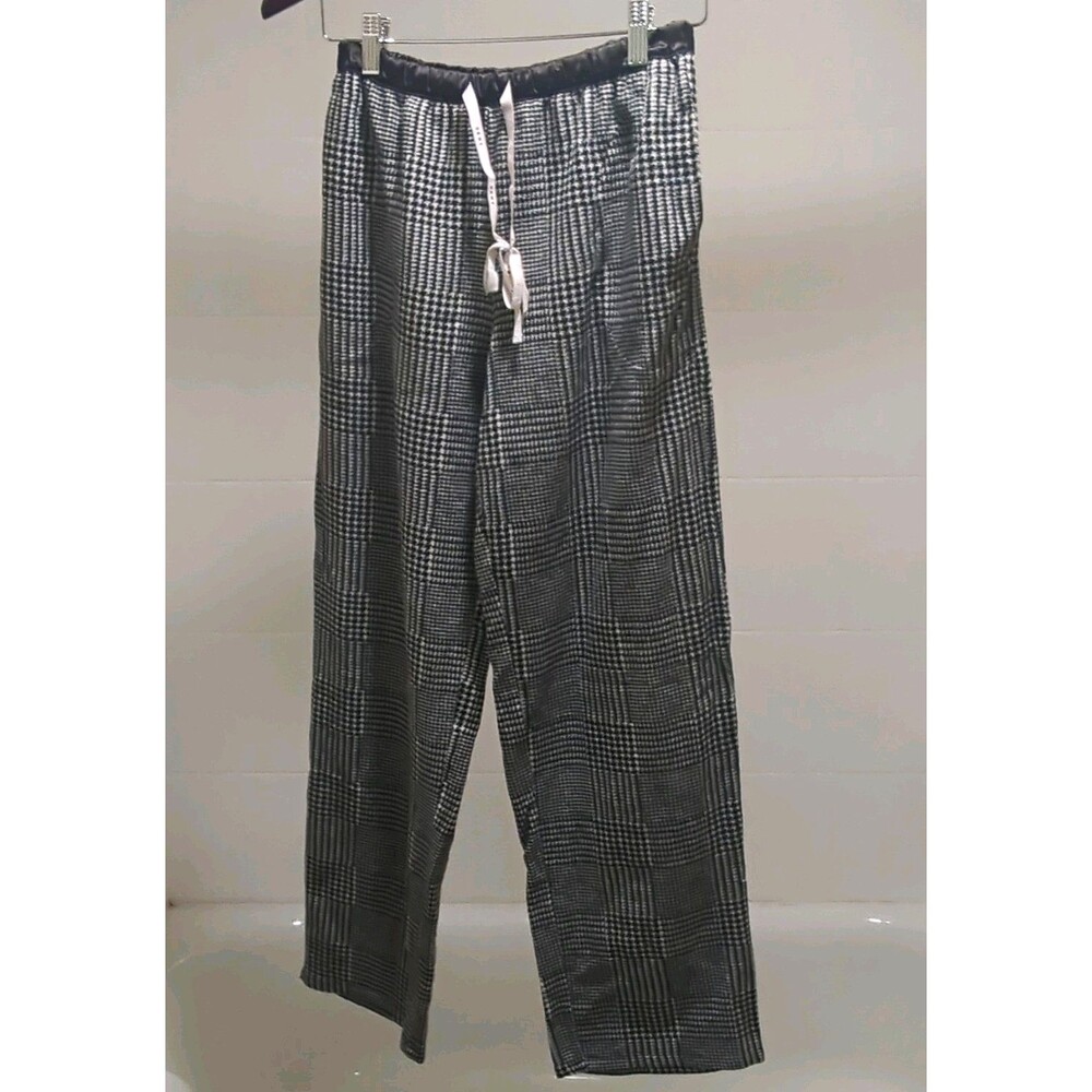 DKNY Men’s Plaid Fleece Pajama Pants Black/White S Drawstring Elastic Logo